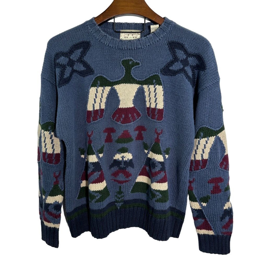 WOODS & GRAY Vintage Crewneck Sweater Aztec Southwest Ramie Cotton Size Large